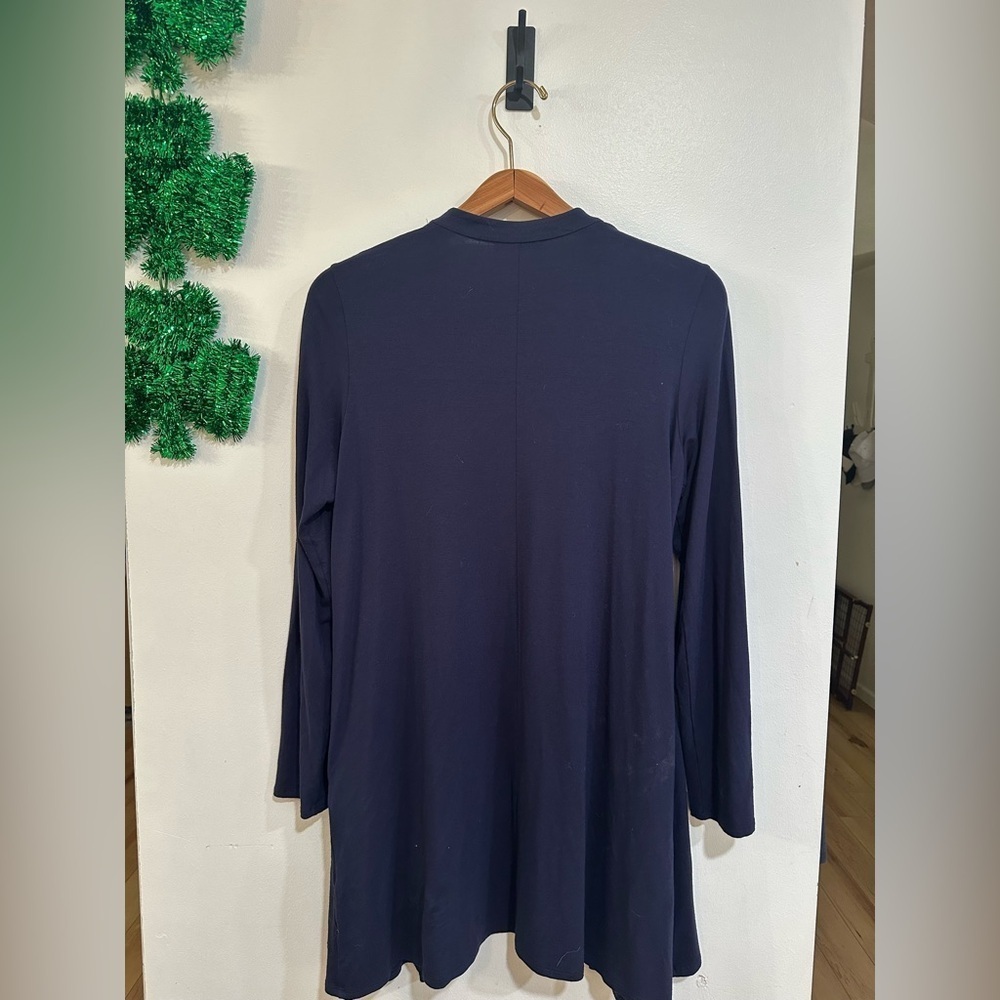 Eileen Fisher Long Open Button Down Cardigan Pockets Navy Tencel Size Small - Picture 5 of 5